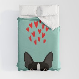 Boston Terrier - Hearts, Cute Funny Dog Cute Valentines Dog, Pet, Cute, Animal, Dog Love,  Duvet Cover