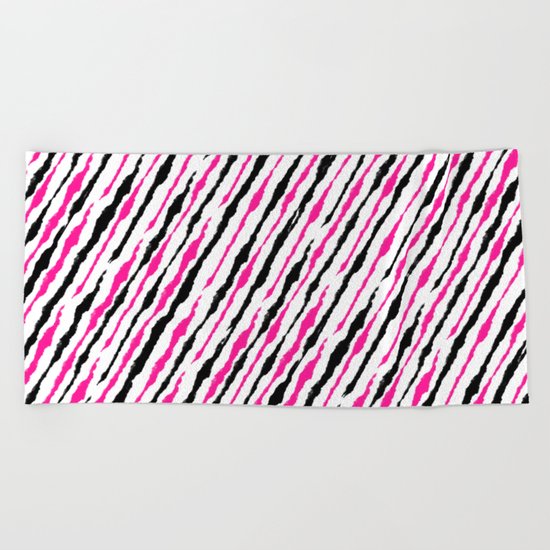 Pink and Black Pattern Beach Towel