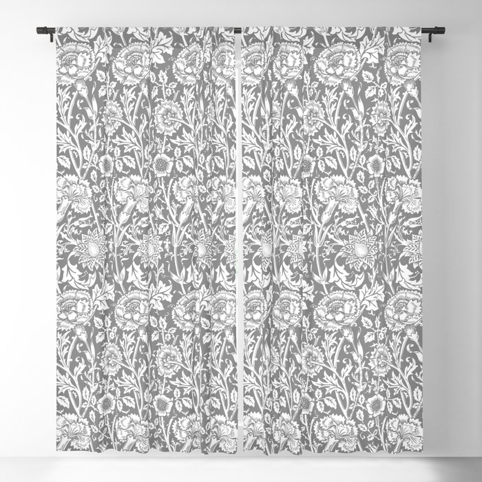 William Morris Floral Pattern | “Pink and Rose” in Grey and White | Vintage Flower Patterns | Blackout Curtain