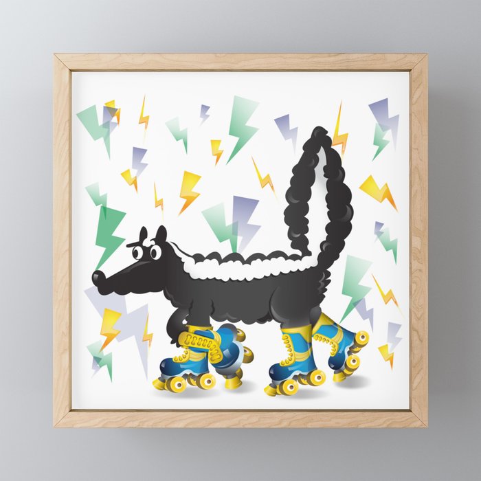 Rolling Skating Disco Skunk from the 80's Framed Mini Art Print