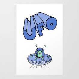 Ufo greeting Art Print | Oneeye, Cute, Digital, Greeting, Space, Flying, Milkyway, Univers, Sun, Blue 