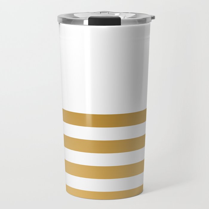 Solid White and Gold Stripes Split in Horizontal Halves Travel Mug