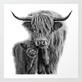 Highland Cow and The Baby Art Print