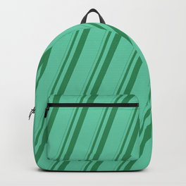 [ Thumbnail: Sea Green and Aquamarine Colored Lines/Stripes Pattern Backpack ]