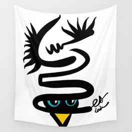 Abstract Snake Bird Minimal Style Line in Black and White and Color Wall Tapestry