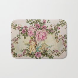 Sweet Cherub and Pink Roses Painting Bath Mat | Mothersday, Acrylic, Romantic, Floral, Handpaintedroses, Pinkroses, Cherubs, Rosepainting, Blush, Painting 
