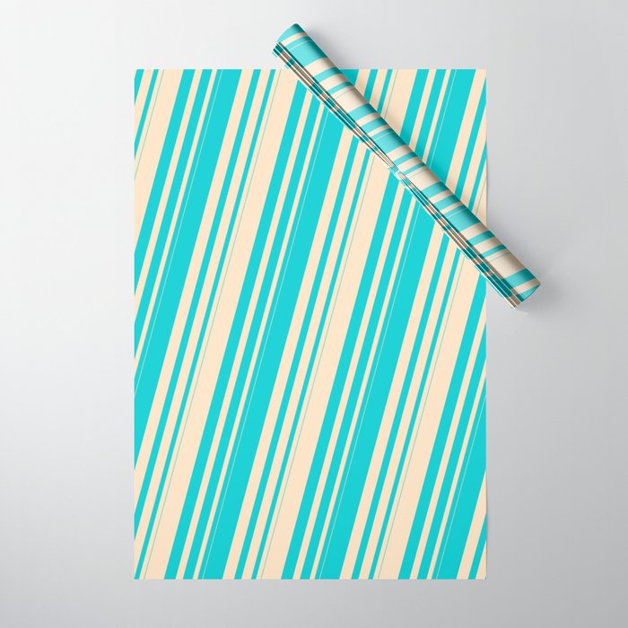 Dark Turquoise and Bisque Colored Striped Pattern Wrapping Paper