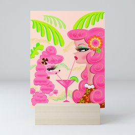 Palm Springs Pink Poodle Martini Girl Mini Art Print