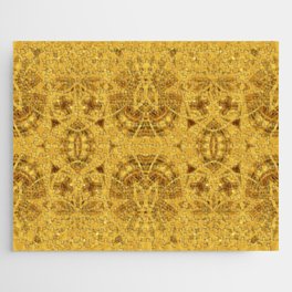 Golden Lotus Plaid - gold dark gold tartan print pattern Jigsaw Puzzle