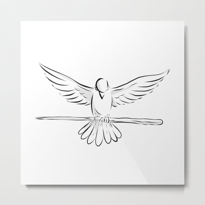 Soaring Dove Clutching Staff Front Drawing Metal Print