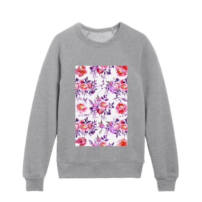 Abstract Botanical Lilac Pink Watercolor Peonies Floral  Kids Crewneck