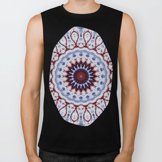 Mandala Fractal in Red White and Blue 01 Biker Tank
