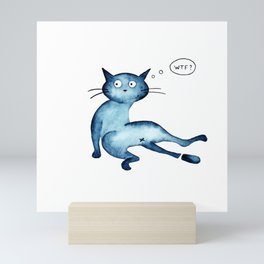 Frustrated blue cat Mini Art Print