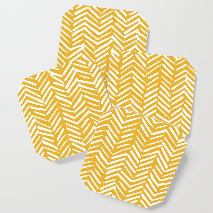 Boho Abstract Herringbone Pattern, Summer Yellow Coaster