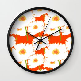 Modern White Peony Flowers On Red Wall Clock