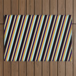 [ Thumbnail: Indigo, Goldenrod, Powder Blue & Black Colored Lines Pattern Outdoor Rug ]