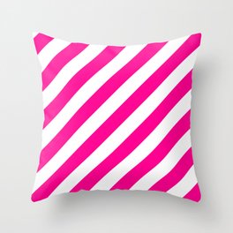 Diagonal Stripes (Magenta/White) Throw Pillow