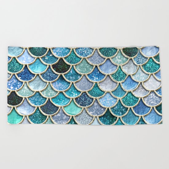 Multicolor aqua mermaid scales - Beautiful abstract glitter pattern Beach Towel