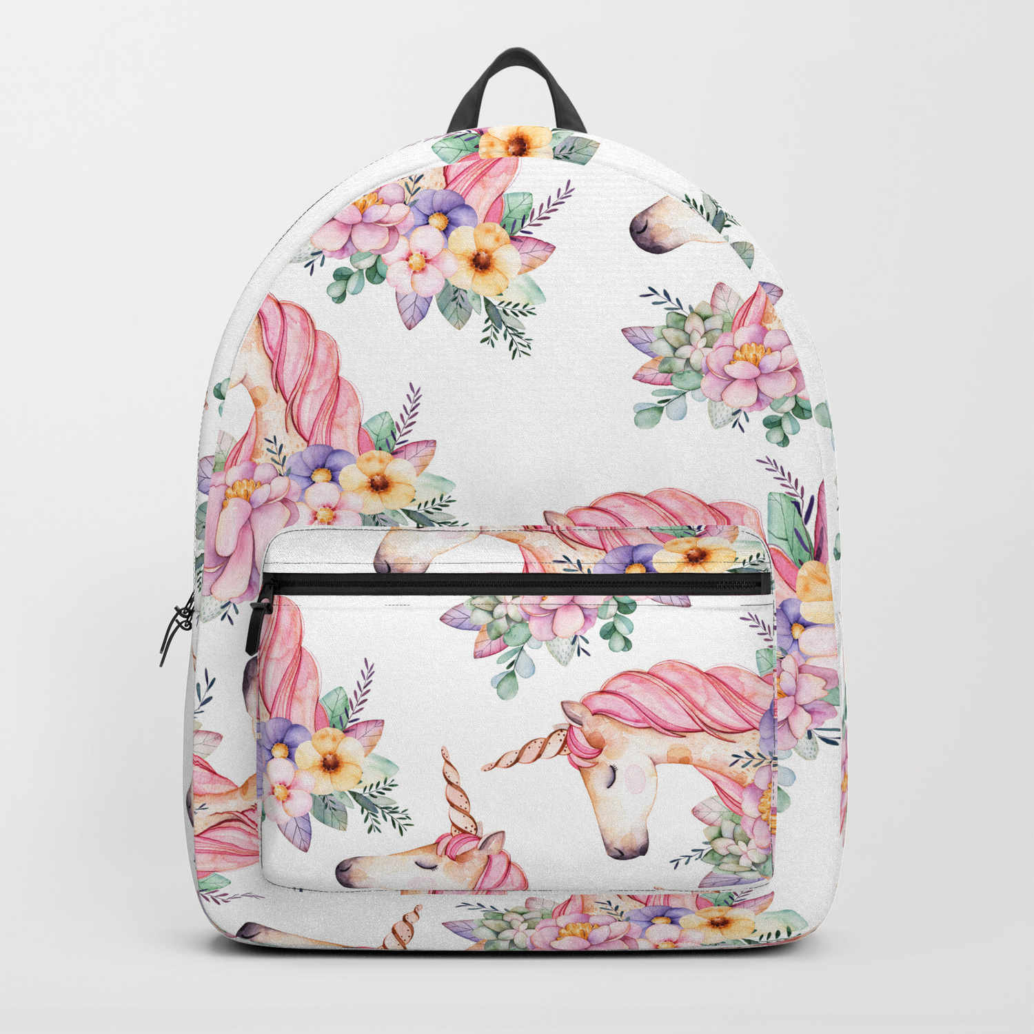 Pink Lilac Yellow Green Watercolor Magical Unicorn Floral Backpack