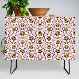 Bold And Funky Flower Smileys Pattern (Pink BG) Credenza