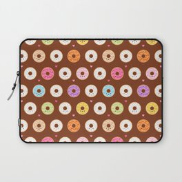 Kawaii Donuts Pattern on Brown Laptop Sleeve