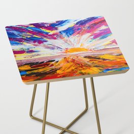 Electric Sunrise Abstract Landscape Painting Side Table