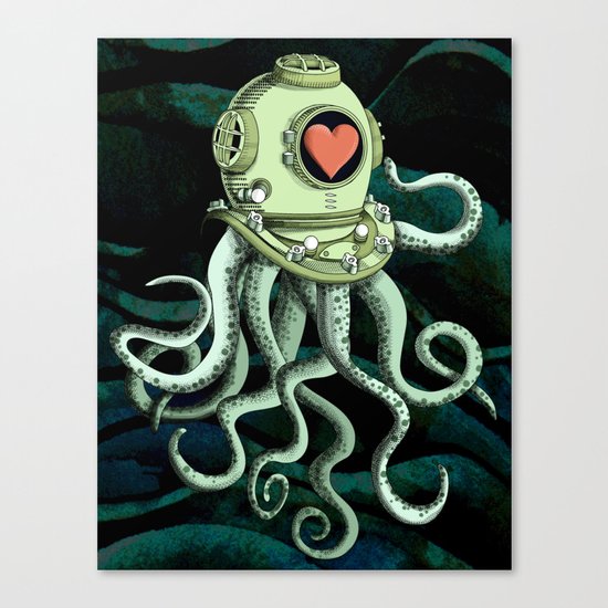 octopus diver in love Canvas Print