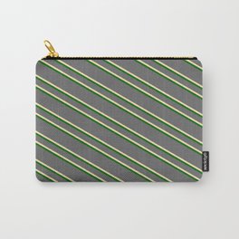 [ Thumbnail: Dim Grey, Beige & Dark Green Colored Striped/Lined Pattern Carry-All Pouch ]