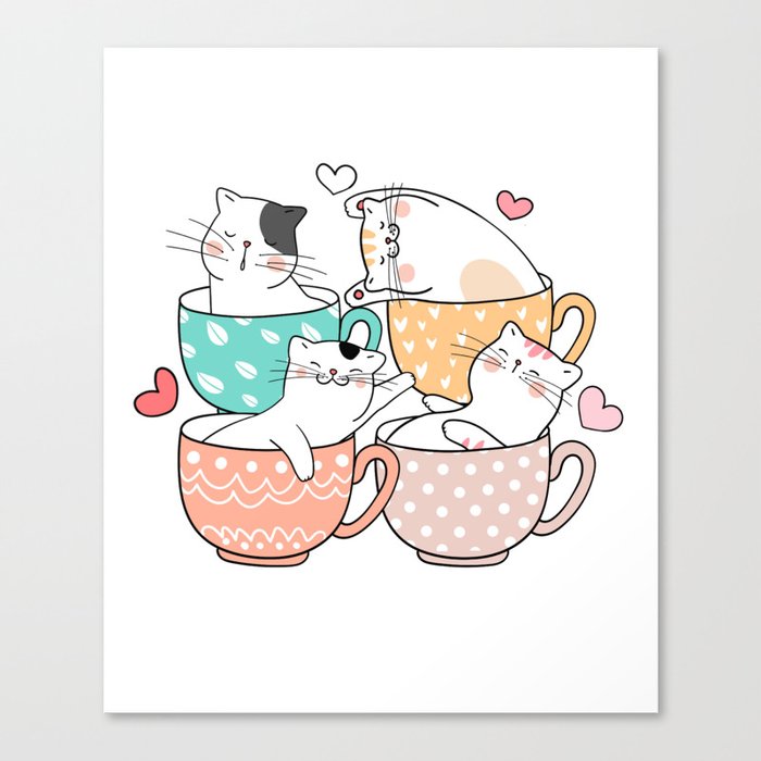 Distracted by Cats & Coffee Cat Lover Dark Canvas Print