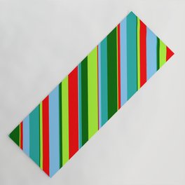 [ Thumbnail: Eye-catching Light Sea Green, Dark Green, Light Green, Red & Light Sky Blue Colored Stripes Pattern Yoga Mat ]