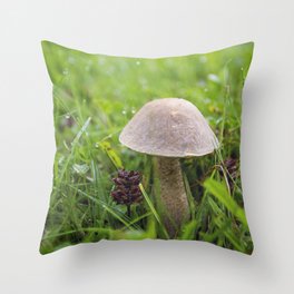 Mushroom in the Morning Dew by Althéa Photo Throw Pillow
