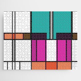Manic Mondrian Pink Teal Retro Color Composition Jigsaw Puzzle