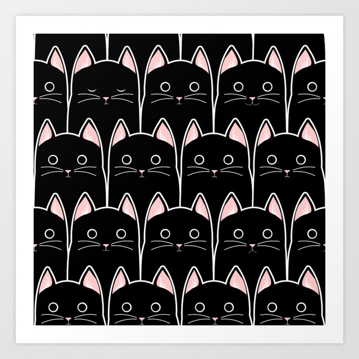 Many Black Cats Pattern Art Print