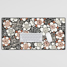 Black and White Vintage Japanese Floral Pattern Desk Mat