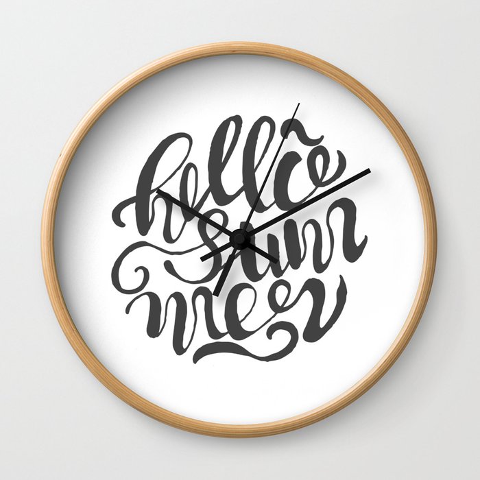 Hello summer. Black and white. Wall Clock