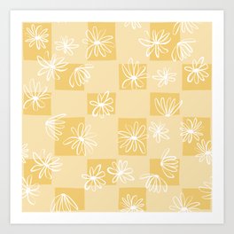 Daisy checkerboard in sunny yellow Art Print
