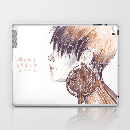 Fashion illustration profile portrait gold black white markers and watercolors Laptop & iPad Skin