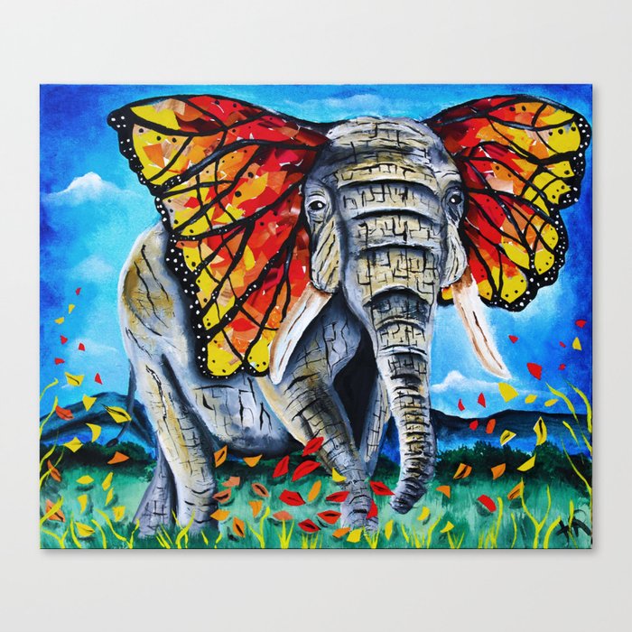 Elephant Painting Butterfly Monarch Fall Leaves Elephant