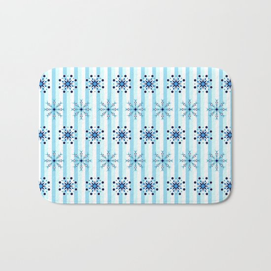 Snowflakes on a striped background Bath Mat