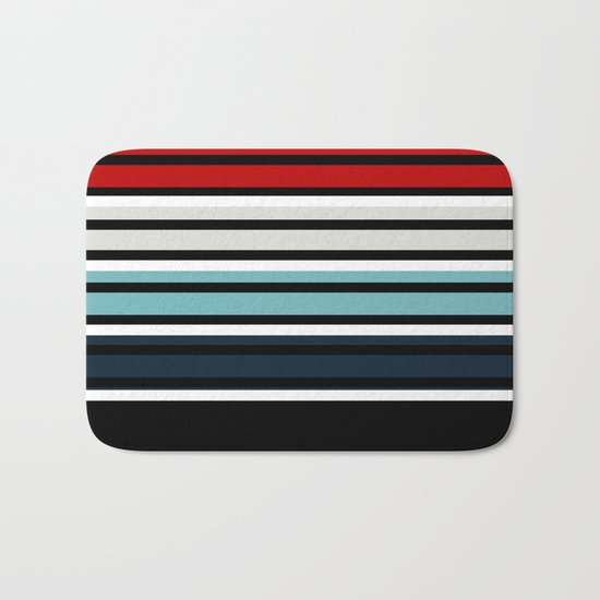 Pattern stripes . Blue , red , white , gray , black . Bath Mat