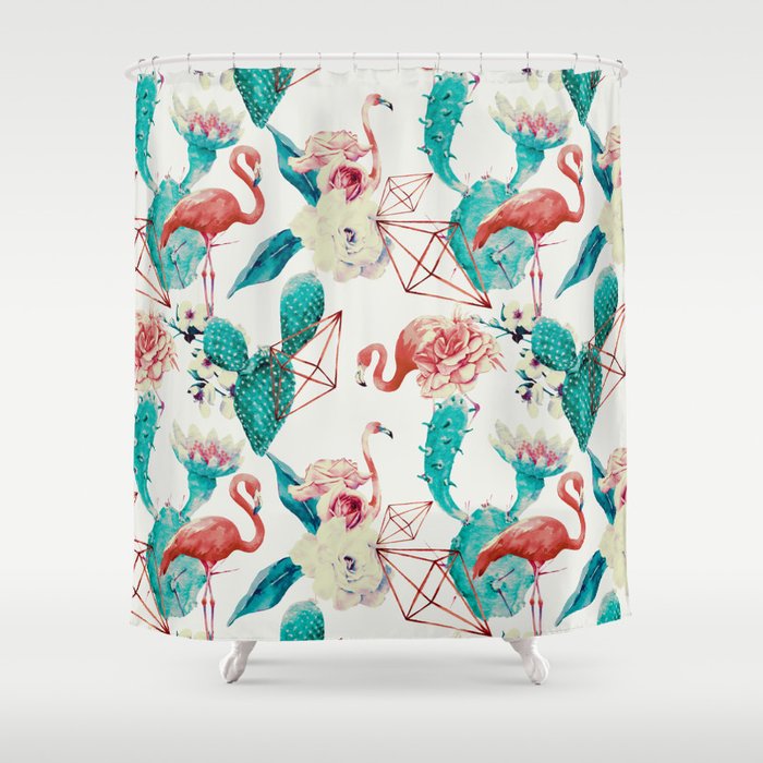 Flamingos in the cacti Shower Curtain