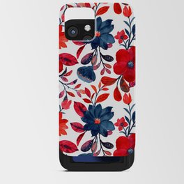 Red and Blue, Watercolor Painting of Flowers, Digital Art iPhone Card Case