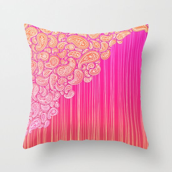 The Unraveling of Paisley Lace (in ombre pink and gold) Throw Pillow
