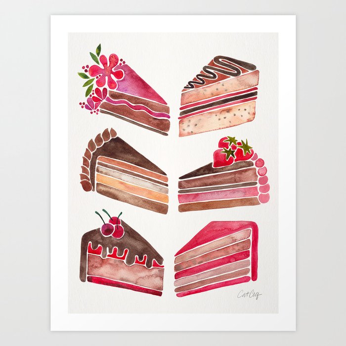 Cake Slices – Pink & Brown Palette Art Print