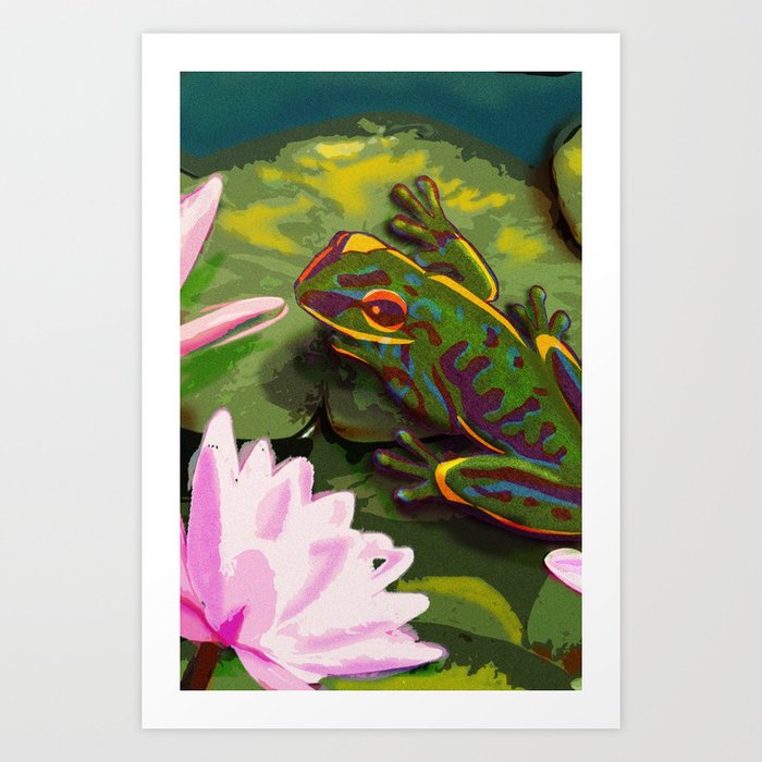 Frog on lily pad Art Print
