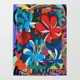 Abstract Colorful Spring Flowers Pattern Art Poster