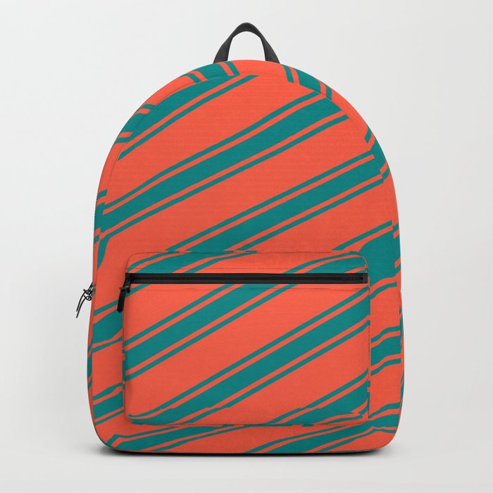 Red & Dark Cyan Colored Lined Pattern Backpack