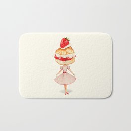 Cake Head Pin-Up: Strawberry Short Cake Bath Mat | Kitschy, Kellygilleran, Watercolor, Digital, Kitsch, Scone, Summer, Strawberry, Cake, Painting 