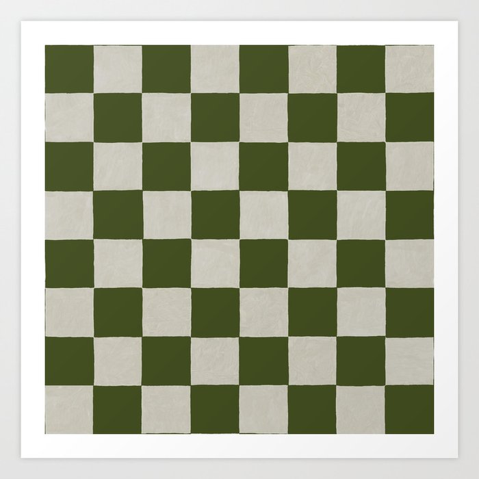 checkerboard hand-painted-olive Art Print