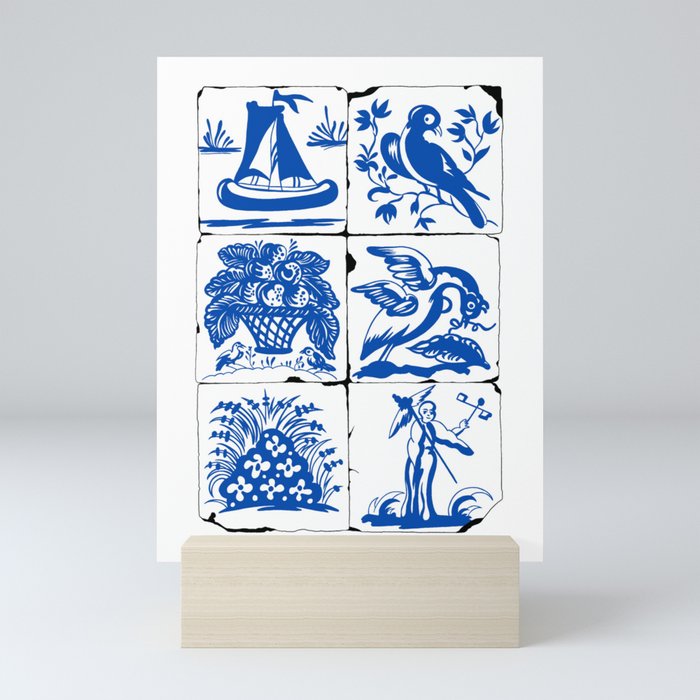 Blue antique tiles 1 Mini Art Print